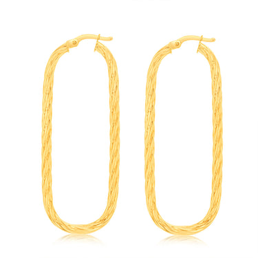 9ct Yellow Gold Twisted Elongated Hoop Earrings