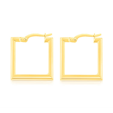 9ct Yellow Gold  Polished Square Hoop Earrings