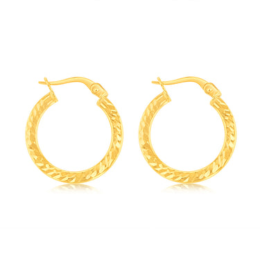 9ct Yellow Gold Patterned 15mm Hoop Earrings