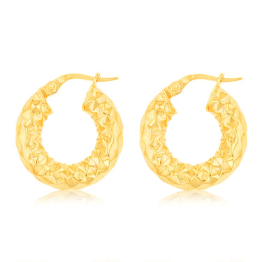 9ct Yellow Gold Fancy 10mm Hoop Earrings