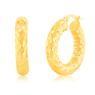 9ct Yellow Gold Patterned 15mm Hoop Earrings