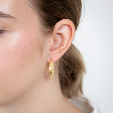 9ct Yellow Gold Patterned 15mm Hoop Earrings