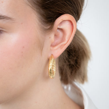 9ct Yellow Gold Patterned 20mm Hoop Earrings