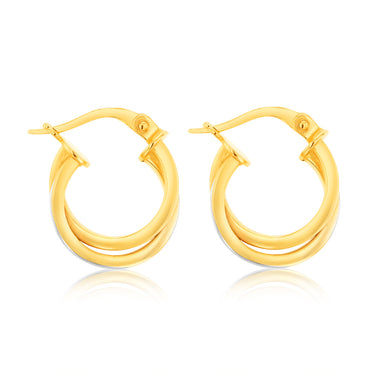 9ct Yellow and White Two-Tone Gold Elongated Hoop Earrings