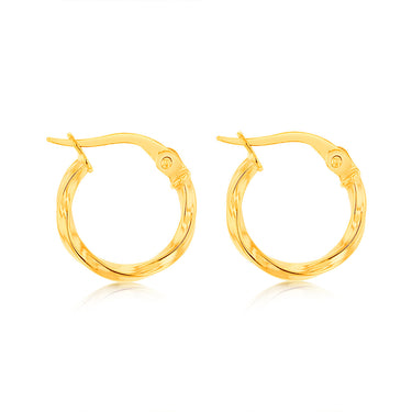 9ct Yellow Gold Twisted 10mm Hoop Earrings