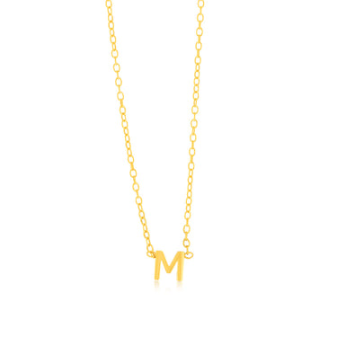 9ct Yellow Gold Initial "M" Pendant On Chain