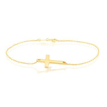 9ct Yellow Gold Plain Cross 19.1cm Bracelet