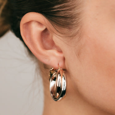 9ct Yellow White and Rose Gold Twisted Hoop Earrings