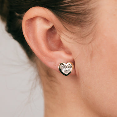 9ct Yellow Gold Textured Two Tone Heart Stud Earrings