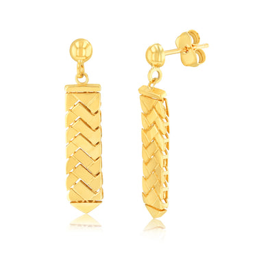 9ct Yellow Gold Herringbone Pattern Drop Earrings