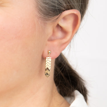 9ct Yellow Gold Herringbone Pattern Drop Earrings