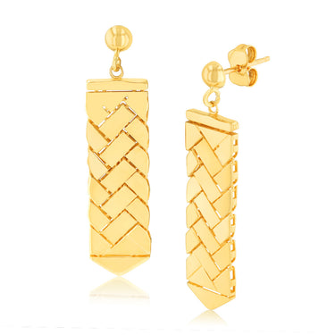 9ct Yellow Gold Herringbone Pattern Drop Earrings