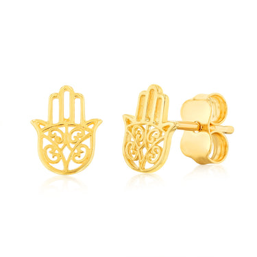 9ct Yellow Gold Small Hamsa Hand Stud Earrings