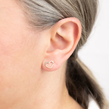 9ct Yellow And White Gold Small Open Heart Stud Earrings