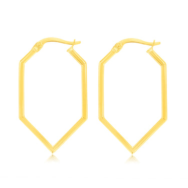9ct Yellow Gold Hexagonal Hoop Earrings