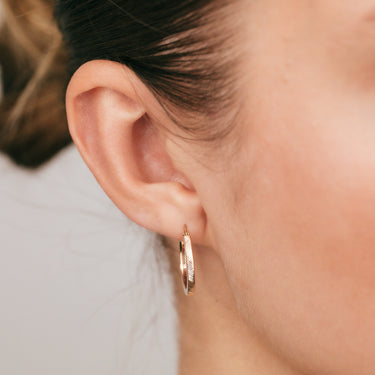 9ct Yellow Gold Double Side Diamond Cut 15mm Hoop Earrings