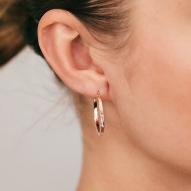 9ct Yellow Gold Double Side Diamond Cut 20mm Hoop Earrings