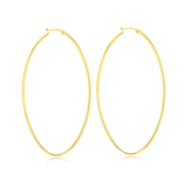 9ct Yellow Gold Plain Large Oval Hoop Earrings