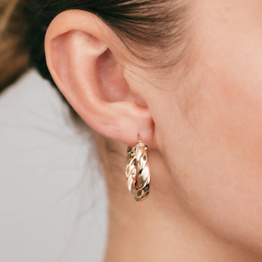 9ct Yellow Gold Twisted 15mm Hoop Earrings