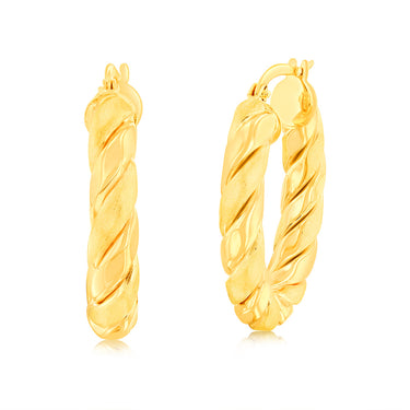 9ct Yellow Gold Twisted Oval Hoop Earrings
