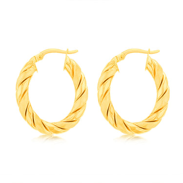 9ct Yellow Gold Twisted Oval Hoop Earrings
