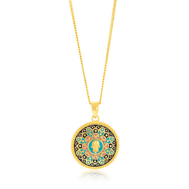 9ct Yellow Gold Colorful Enamel Hand of Fatima Pendant