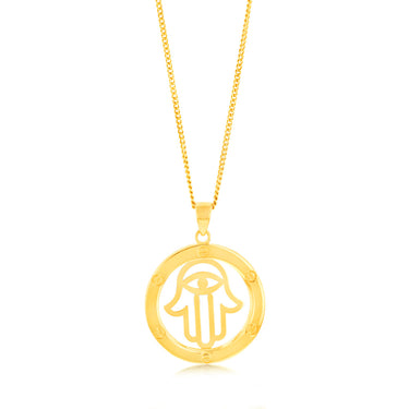 9ct Yellow Gold Round Hamsa Pendant