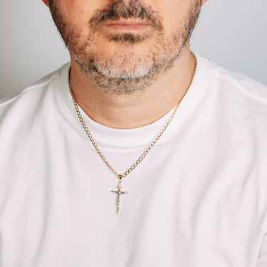 9ct Yellow And White Gold Two Tone Diamond Cut 35mm X 19mm Crucifix Pendant