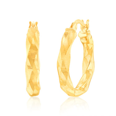 9ct Yellow Gold Diamond Cut Faceted 18.5mm Hoop Earrings