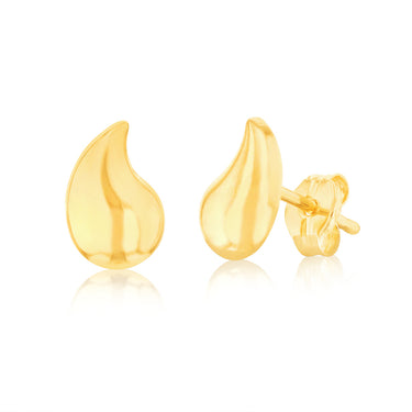 9ct Yellow Gold Curved Teardrop Stud Earrings