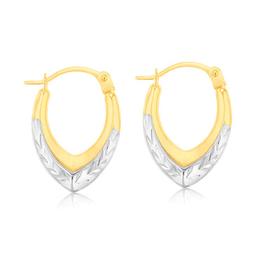9ct Two Tone White And Yellow Gold Diamond Cut Creole Earrings