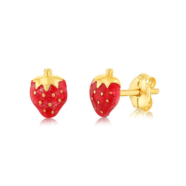 9ct Yellow Gold Enamel Strawberry Stud Earrings