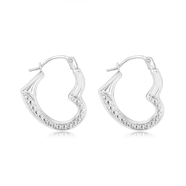 9ct White Gold Open Heart Half Patterned Creole Earrings