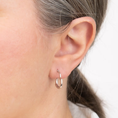 9ct White Gold Open Heart Half Patterned Creole Earrings