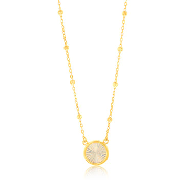 9ct Yellow Gold Rainbow Circle Pendant On Trace and Ball 43-46cm Chain