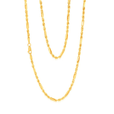 9ct Yellow Gold Hollow Diamond Cut Figarope 46cm Chain