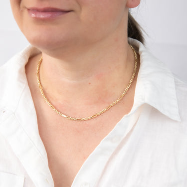 9ct Yellow Gold Hollow Diamond Cut Figarope 46cm Chain
