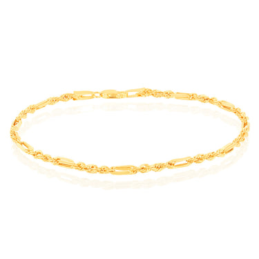 9ct Yellow Gold Hollow Diamond Cut Figarope 18.5cm Bracelet