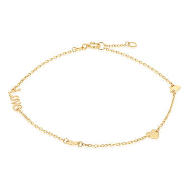 9ct Yellow Gold Love Heart 19cm Bracelet