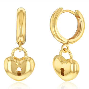 9ct Yellow Gold Keyhole Heart Charm Hoop Earrings