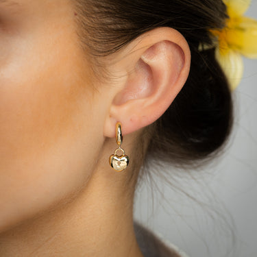 9ct Yellow Gold Keyhole Heart Charm Hoop Earrings