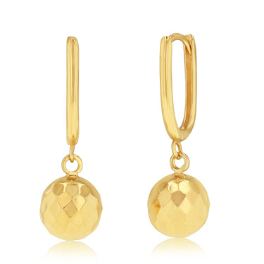 9ct Yellow Gold Diamond Cut Ball Hoop Earrings