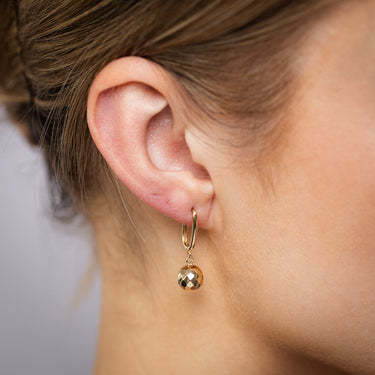 9ct Yellow Gold Diamond Cut Ball Hoop Earrings