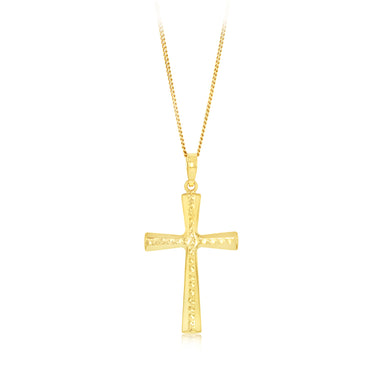 9ct Yellow Gold Patterned Cross Pendant