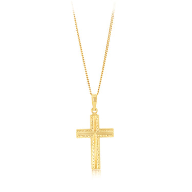 9ct Yellow Gold Patterned Cross Pendant