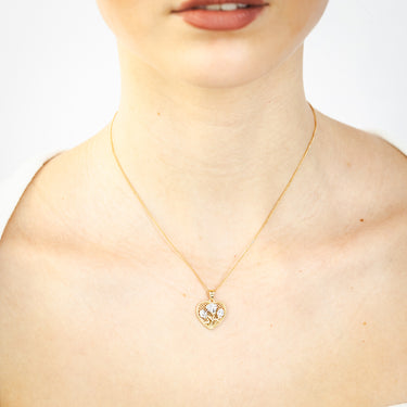 9ct Yellow And White Tone Gold Flowers Textured Heart Pendant