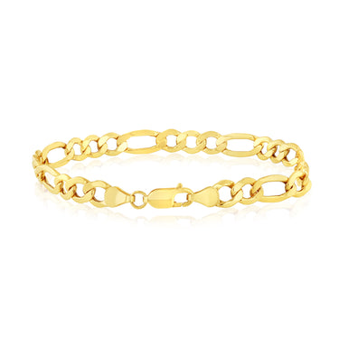 9ct Yellow Gold 170 Gauge Diamond Cut 1:3 Figaro 23cm Bracelet