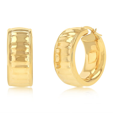9ct Yellow Gold Patterned Broad 15mm Hoop Earrings