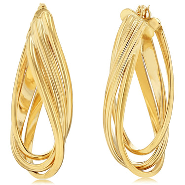 9ct Yellow Gold Twisted Elongated Hoop Earrings