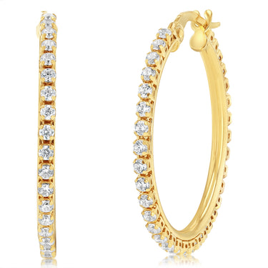 9ct Yellow Gold CZ Tennis 20mm Hoop Earrings